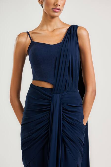 Ott_Navy Cotton Square Neck Blue Must Have Corset Top _at_Aza_Fashions