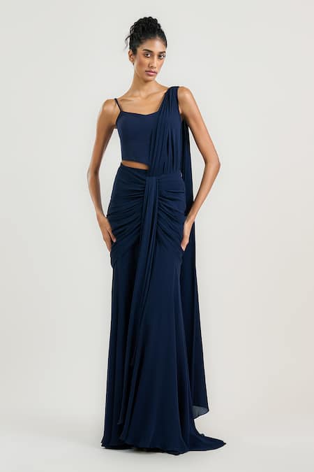 OTT Navy Blue Pre-Draped Saree 