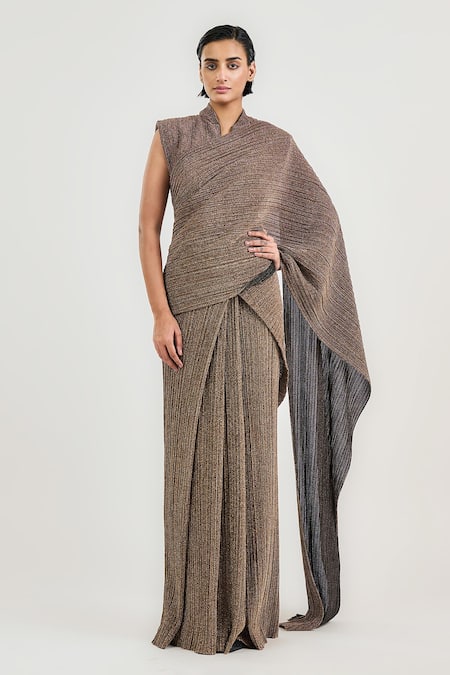 Ott Gold Tulle Crinkle Pre-draped Saree 