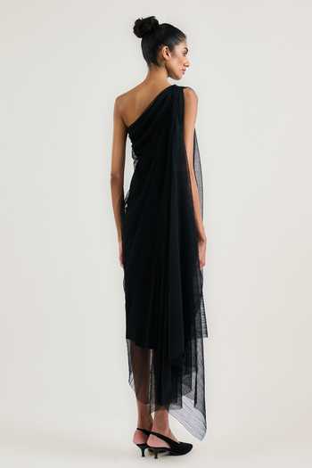 Shop OTT Black Tulle One Shoulder Draped Dress at Aza Fashions Shop_OTT_Black Tulle One Shoulder Draped Dress _at_Aza_Fashions