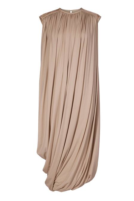 Buy_Ott_Cream Viscose, Jersey Round Neck Cocoon Midi Dress _Online_at_Aza_Fashions