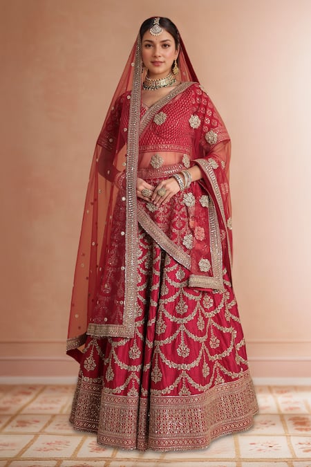 Samyukta Singhania Red Silk Embroidered Lehenga Set 