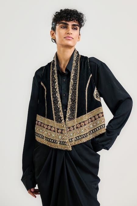 Ott Mughal Embroidered Black Gilet 