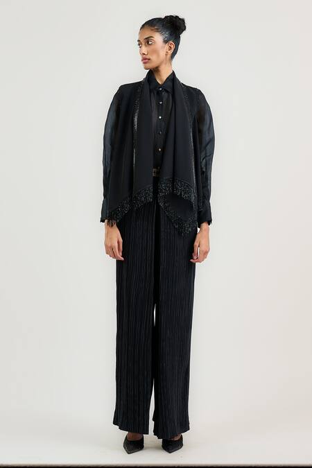 Ott_Black Silk, Crepe Open Neck Cocktail Gilet  _Online_at_Aza_Fashions