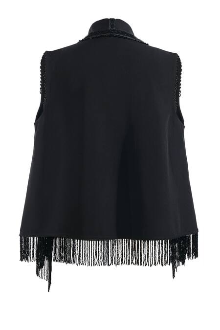 Buy_Ott_Black Silk, Crepe Open Neck Cocktail Gilet  _Online_at_Aza_Fashions