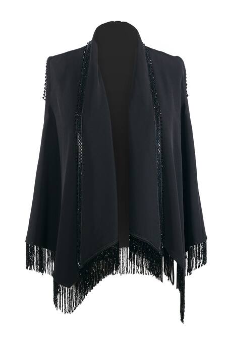 Ott_Black Silk, Crepe Open Neck Cocktail Gilet  _at_Aza_Fashions