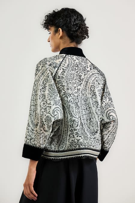 Ott Embroidered Jamawar Bomber Jacket 