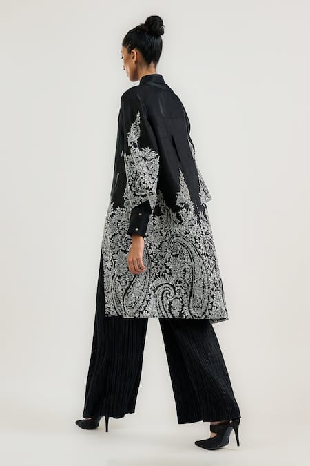 Ott Jamawar Black Silk Satin-Organza Jacket 