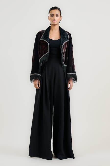 OTT Multi Color Silk, Velvet Fringe Oriental Party Jacket 