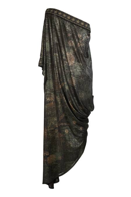 Buy_Ott_Black Jersey Embroidery Off-shoulder Midnight Garden Resort Kaftan _Online_at_Aza_Fashions