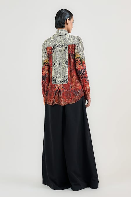 Tarun Tahiliani_Multi Color Silk, Georgette Oriental Tie Up Shirt _Online_at_Aza_Fashions