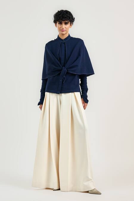 Buy_Tarun Tahiliani_Navy Cotton Collared Blue Kantha Tailored Shirt _Online_at_Aza_Fashions