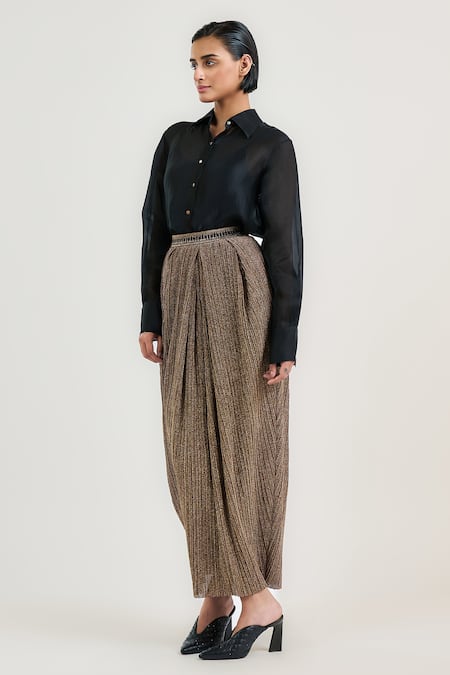 Buy_Ott_Black Silk Satin, Organza Collared Shirt _Online_at_Aza_Fashions