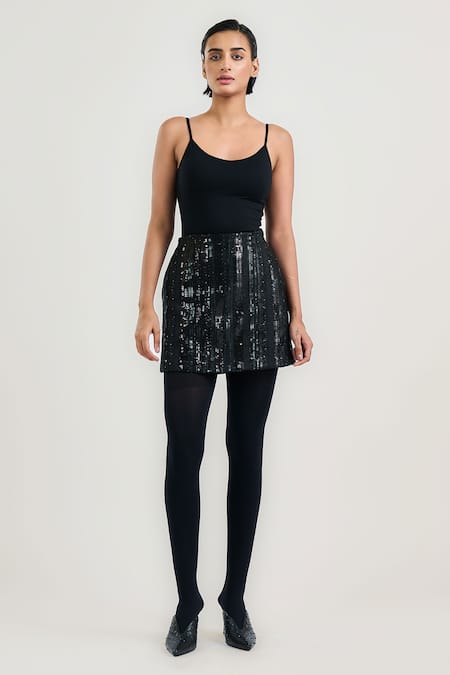 OTT Black Sequinned Party Mini Skirt 