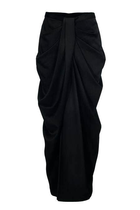 Shop Tarun Tahiliani Black Satin Draped Skirt Online at Aza Fashions Shop_Tarun Tahiliani_Black Satin Draped Skirt _Online_at_Aza_Fashions