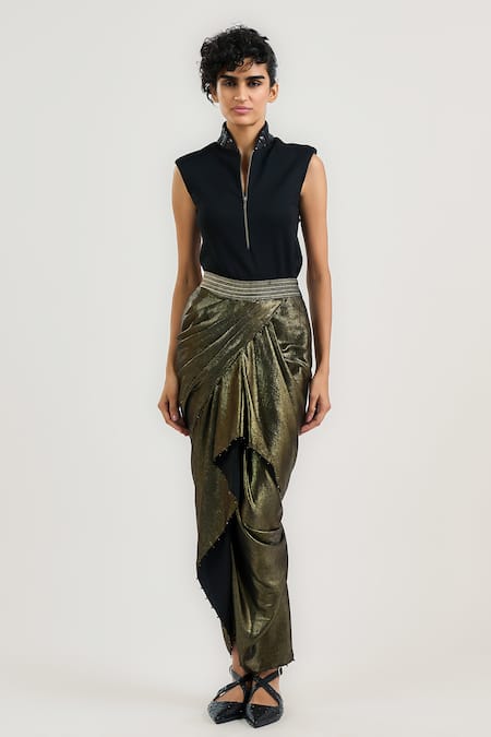 OTT Black Jersey Asymmetric Draped Skirt 