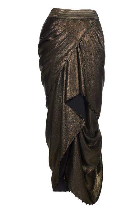 Buy_Ott_Black Jersey Asymmetric Draped Skirt _Online_at_Aza_Fashions