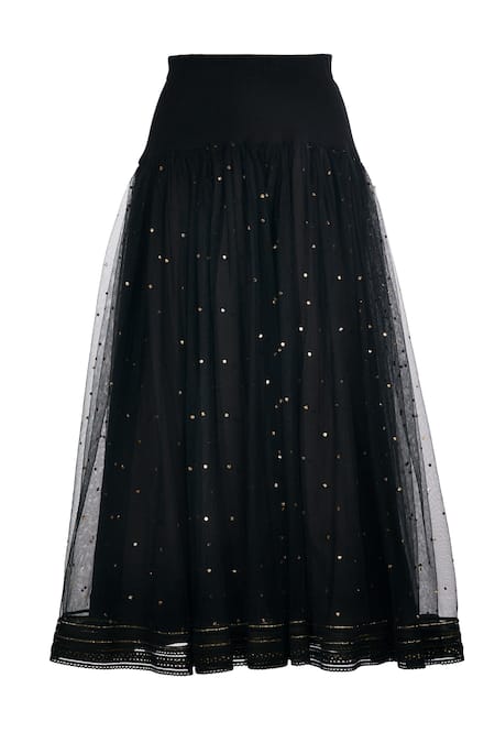 Buy Ott Black Muslin Sequins Mukaish Tulle Midi Skirt Online at Aza Fashions Buy_Ott_Black Muslin Sequins Mukaish Tulle Midi Skirt _Online_at_Aza_Fashions