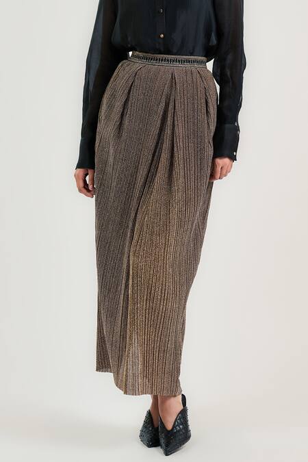 Ott Gold Tulle Crinkle Long Skirt Online at Aza Fashions Ott_Gold Tulle Crinkle Long Skirt _Online_at_Aza_Fashions