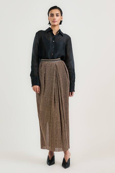Shop Ott Gold Tulle Crinkle Long Skirt Online at Aza Fashions Shop_Ott_Gold Tulle Crinkle Long Skirt _Online_at_Aza_Fashions