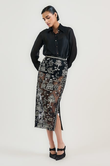Ott Pichwai Embroidered Midi Skirt 