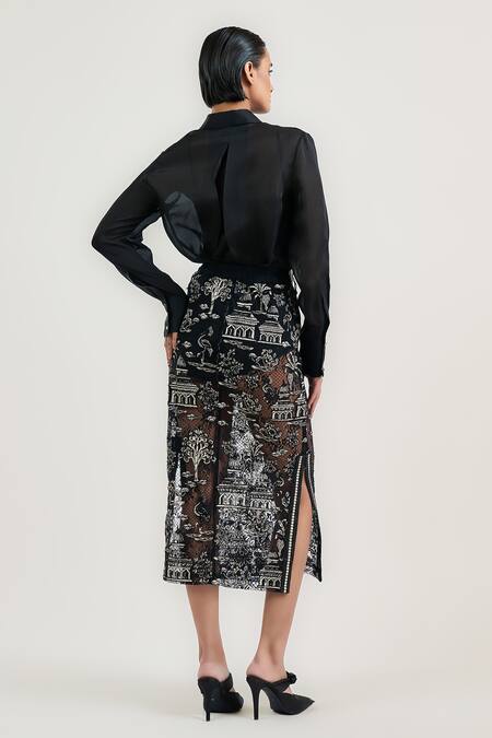 Ott Pichwai Embroidered Midi Skirt 