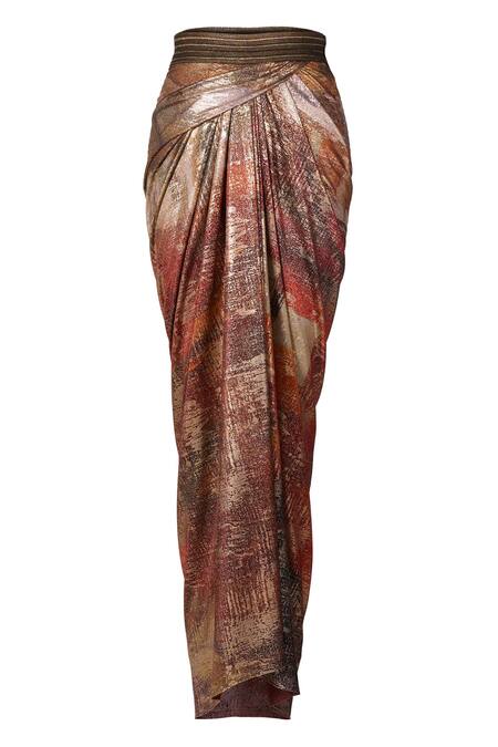 Ott_Multi Color Jersey Metallic Ram Kumar Long Skirt _Online_at_Aza_Fashions