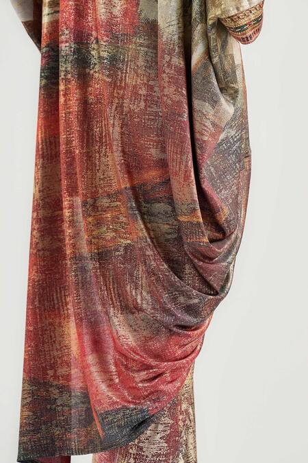 Buy_Ott_Multi Color Jersey Metallic Ram Kumar Long Skirt _Online_at_Aza_Fashions