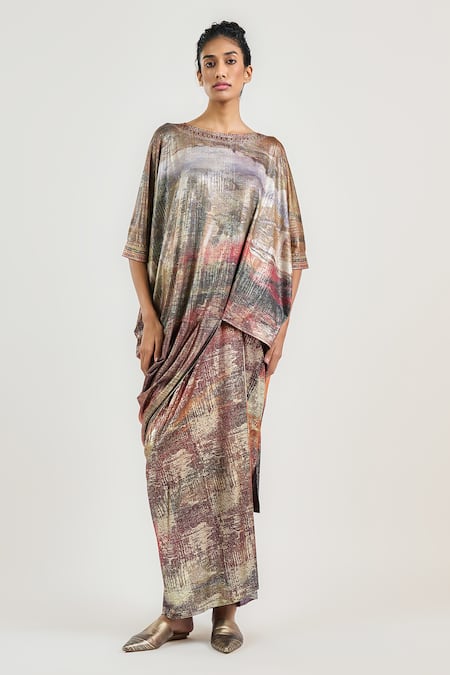 Ott Multi Color Jersey Metallic Ram Kumar Long Skirt 