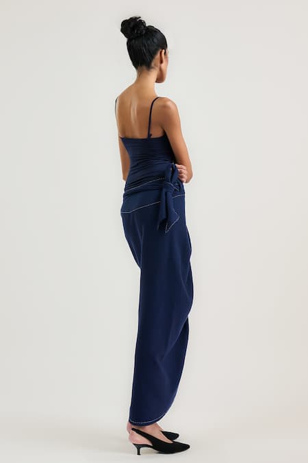 Ott_Navy Cotton Tailored Wrap Skirt _Online_at_Aza_Fashions
