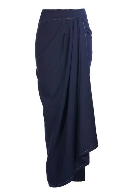 Ott_Navy Cotton Tailored Wrap Skirt _at_Aza_Fashions