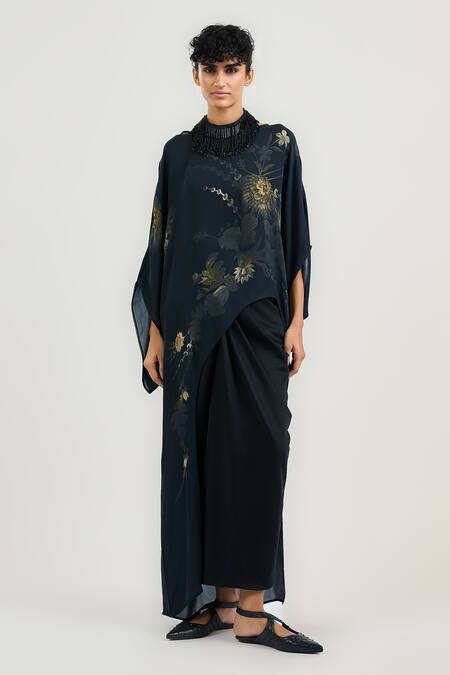 Ott Black Chiffon Beads, Embroidery Round Neck Designer Midnight Garden Top Online at Aza Fashions Ott_Black Chiffon Beads, Embroidery Round Neck Designer Midnight Garden Top _Online_at_Aza_Fashions