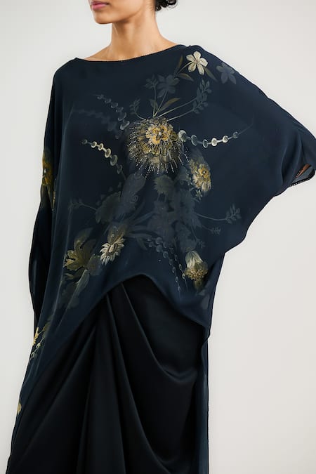 Shop Ott Black Chiffon Beads, Embroidery Round Neck Designer Midnight Garden Top Online at Aza Fashions Shop_Ott_Black Chiffon Beads, Embroidery Round Neck Designer Midnight Garden Top _Online_at_Aza_Fashions