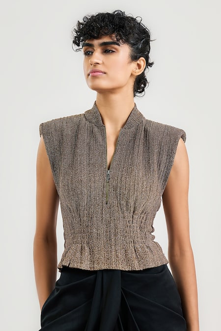 OTT Metallic Crinkle Crop Top 
