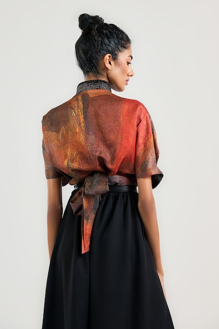 Tarun Tahiliani Rust Ram Kumar Wrap Top 
