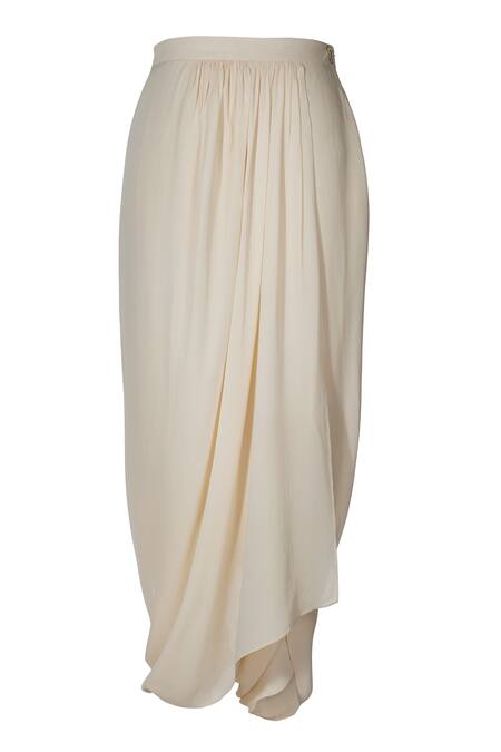 Buy_Ott_Ivory Viscose, Georgette Tailored Dhoti Pant _Online_at_Aza_Fashions