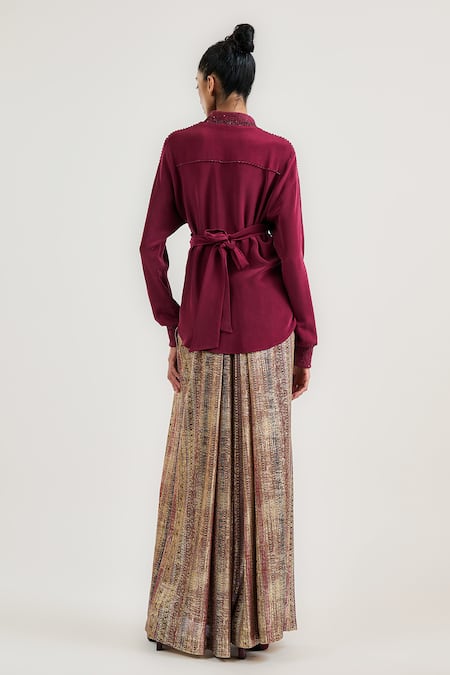 Shop Ott Multi Color Jersey Jewel Pleated Pant at Aza Fashions Shop_Ott_Multi Color Jersey Jewel Pleated Pant _at_Aza_Fashions