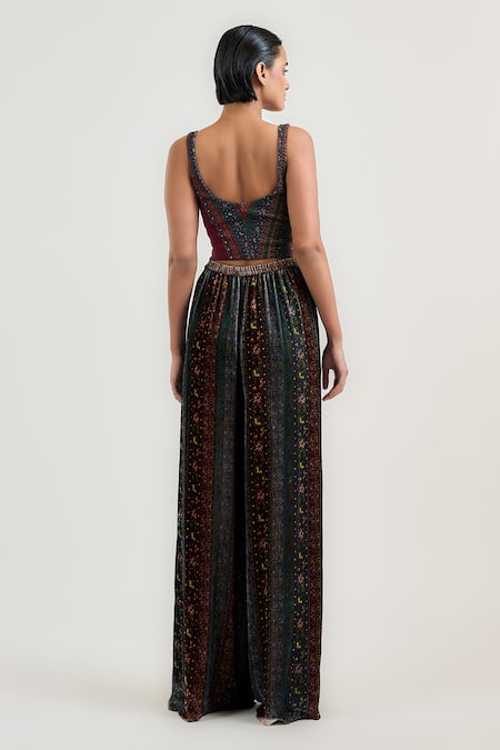 Shop Ott Burgundy Embroidery Jamawar Pleated Pants at Aza Fashions Shop_Ott_Burgundy Embroidery Jamawar Pleated Pants _at_Aza_Fashions