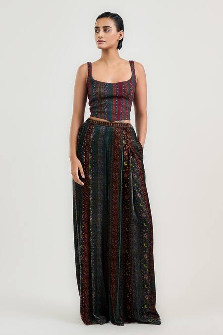 Buy Ott Burgundy Embroidery Jamawar Pleated Pants Online at Aza Fashions Buy_Ott_Burgundy Embroidery Jamawar Pleated Pants _Online_at_Aza_Fashions