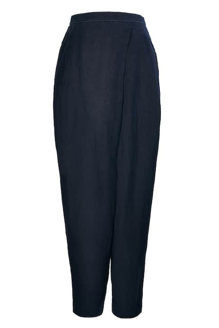 Buy_Ott_Navy Linen Sequins Blue Tailored Salwar Pants _Online_at_Aza_Fashions