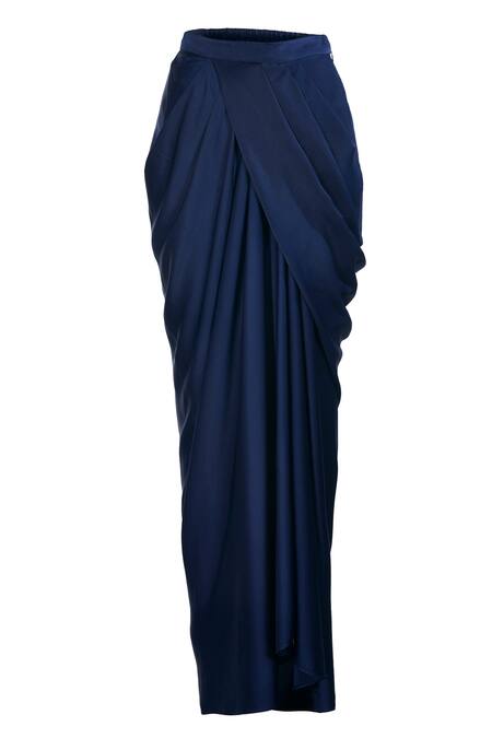 Ott_Navy Satin Draped Pant _Online_at_Aza_Fashions