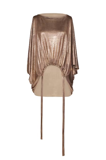 Shop_Ott_Gold Jersey Boat Neck Laidback Metallic Top _Online_at_Aza_Fashions