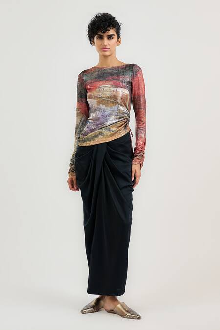 Ott_Multi Color Jersey Round Neck Ram Kumar Top _Online_at_Aza_Fashions