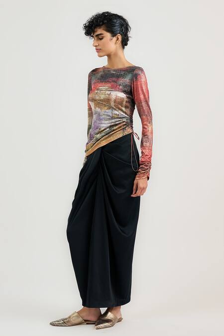 Buy_Ott_Multi Color Jersey Round Neck Ram Kumar Top _Online_at_Aza_Fashions