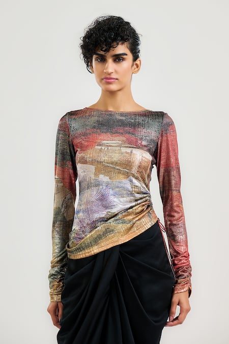 OTT Multi Color Jersey Round Neck Ram Kumar Top 