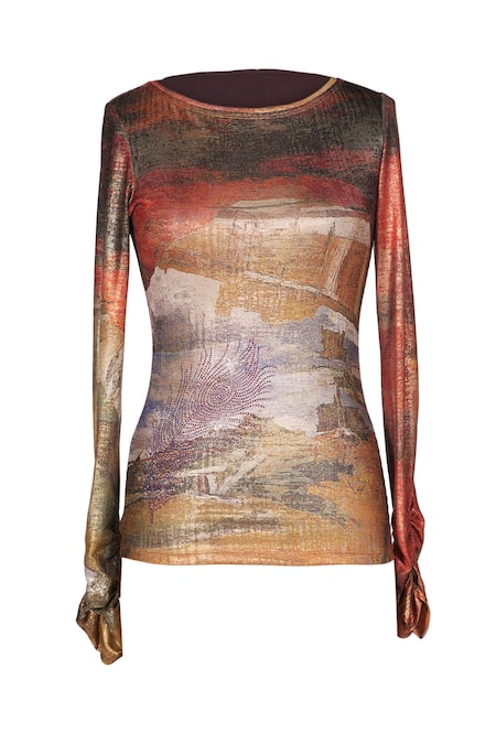 Shop_Ott_Multi Color Jersey Round Neck Ram Kumar Top _Online_at_Aza_Fashions