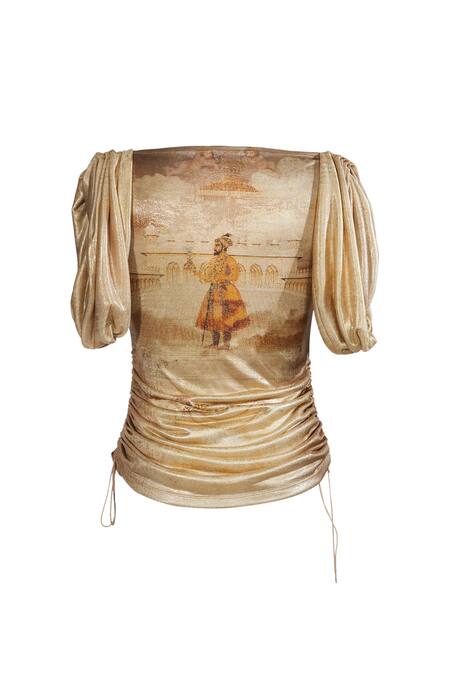 Ott_Gold Jersey Round Neck Art Series Jewel Tee_Online_at_Aza_Fashions