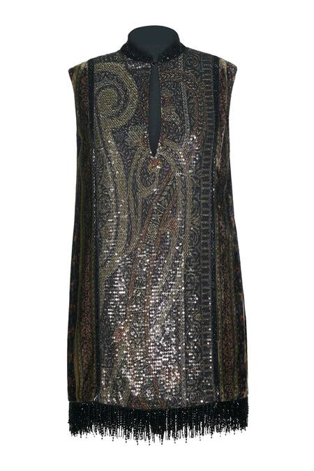 Buy Ott Black Viscose, Georgette Sequins Keyhole Neck Jamawar Cocktail Dress Online at Aza Fashions Buy_Ott_Black Viscose, Georgette Sequins Keyhole Neck Jamawar Cocktail Dress _Online_at_Aza_Fashions