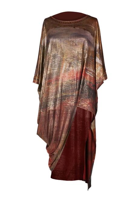 Ott_Multi Color Jersey Round Neck Ram Kumar Collage Top _Online_at_Aza_Fashions