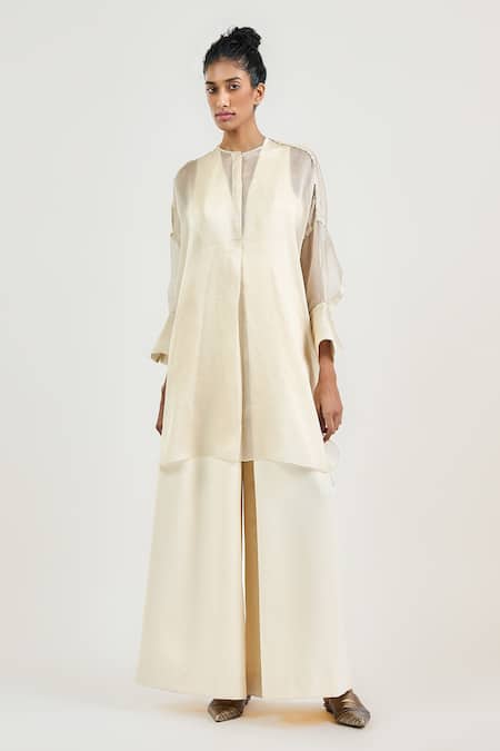 Ott Kantha Silk Satin-Organza Tunic 